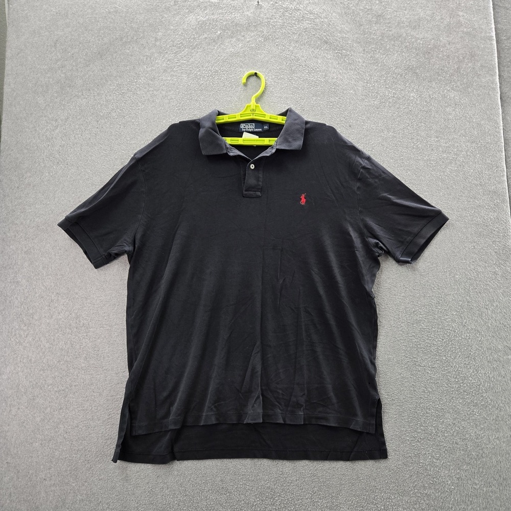 Polo By Ralph Lauren Men Polo XL Black Embroidered Button Logo Short Sleeve READ